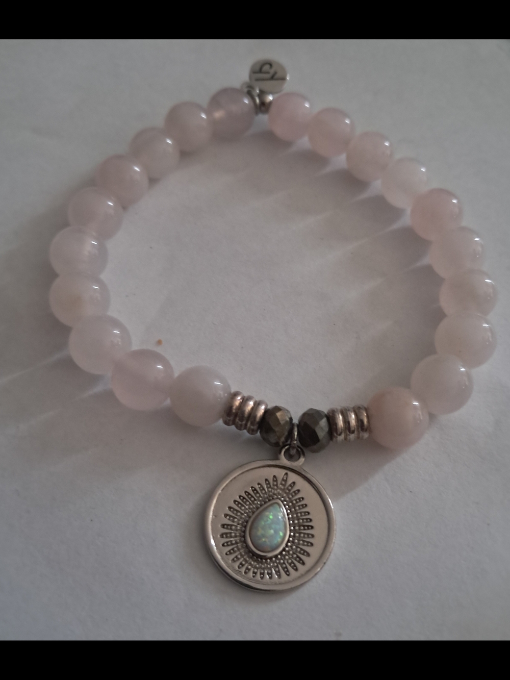 T. Jazelle Rose Quartz Beaded Charm Bracelet with Opal Accent